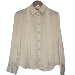 NWT Zara Silk Like Cream Button Up Blouse Women’s Large Jeweled Pearl Buttons